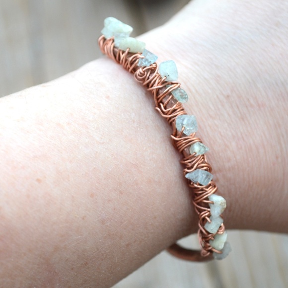 Genuine Aquamarine Gemstone Copper Cuff Bracelet - Picture 7 of 8